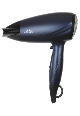 Фен Monte MT-5216 B, дорожній, Blue, 1600W, ручка складна, 2 швидкості, 2 темпер. режими, хол. повітря, концентратор