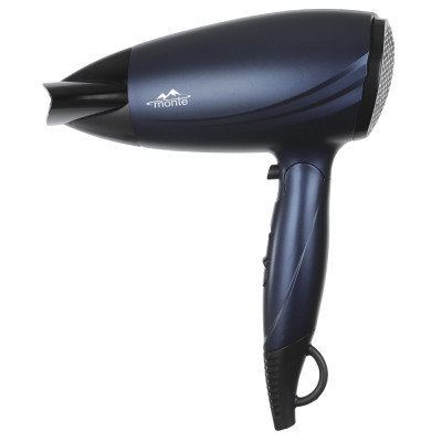 Фен Monte MT-5216 B, дорожній, Blue, 1600W, ручка складна, 2 швидкості, 2 темпер. режими, хол. повітря, концентратор