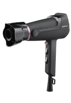 Фен Sogo SS-3670, Black, 2000W, 2 швидкості, 3 темпер. режиму, холодне повітря, концентратор, діфузор, підставка для фену