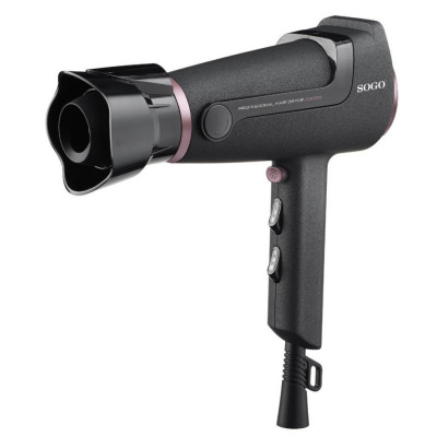 Фен Sogo SS-3670, Black, 2000W, 2 швидкості, 3 темпер. режиму, холодне повітря, концентратор, діфузор, підставка для фену
