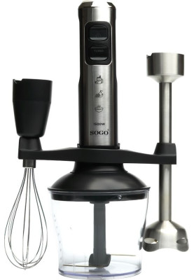 Блендер Sogo SS-14480, Black/Inox, 1500W, занурювальний, 23 швидкості з плавним регулюванням, екстра довга насадка подрібнювач 25см з 4 лезами, мірна склянка 800мл, подрібнювач 650мл