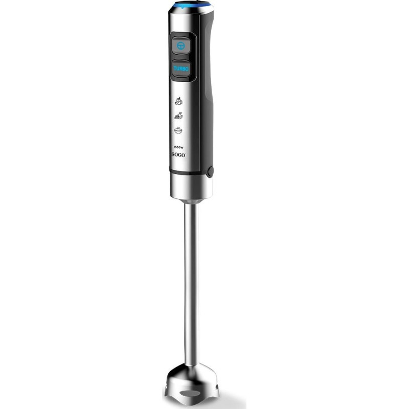 Блендер Sogo SS-14480, Black/Inox, 1500W, занурювальний, 23 швидкості з плавним регулюванням, екстра довга насадка подрібнювач 25см з 4 лезами, мірна склянка 800мл, подрібнювач 650мл