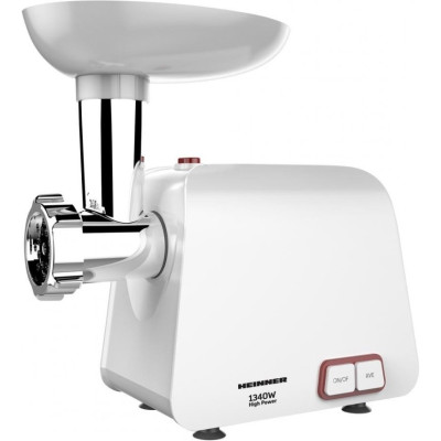 М'ясорубка Heinner MG-1340WH, White, 1340Вт, 2 диски, соковитискач для томатів, насадки домашніх ковбасок та кеббе, реверс, 1.2кг/хв