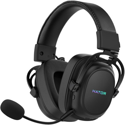 Навушники бездротові Hator Hypergang 2 Tri-mode, Black, Bluetooth / USB 2.4GHz, мікрофон, динаміки 53 мм з неодимовим магнітом, 750 mAh (HTA-950)