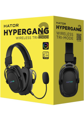 Навушники бездротові Hator Hypergang 2 Tri-mode, Black, Bluetooth / USB 2.4GHz, мікрофон, динаміки 53 мм з неодимовим магнітом, 750 mAh (HTA-950)
