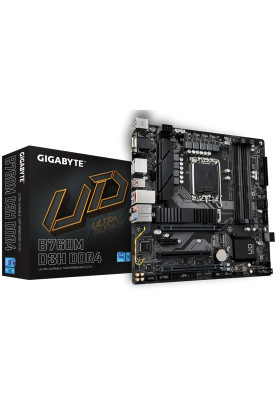 Материнська плата LGA1700, Gigabyte B760M D3H DDR4, B760, 4xDDR4, Int.Video(CPU), 4xSATA3, 2xM.2, 1xPCI-E 4.0 x16, 1xPCI-E 3.0 x16, 1xPCI-E 3.0 x1, 1xPCI, 1xM.2 (Key E), Realtek 7.1, Intel 2.5GbE, 6xUSB3.2/6xUSB2.0, VGA/HDMI/2xDP, MicroATX