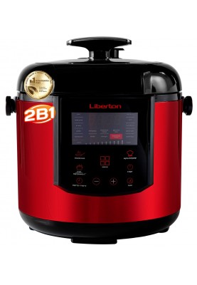 Мультиварка-скороварка Liberton LPC-4502, Red/Black, 1000W, електронне управління, чаша 6л, дисплей, 18 програм, мультикухар, антипригарне покриття, таймер відстрочки, автопідігрів