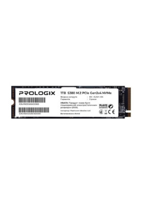 Твердотільний накопичувач SSD 1Tb, ProLogix S380, PCI-E 3.0 x4, M.2 2280, 3D TLC, 3400/2100 МБ/с (PRO1000GS380)