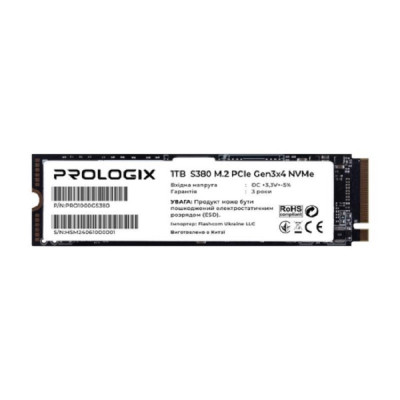 Твердотільний накопичувач SSD 1Tb, ProLogix S380, PCI-E 3.0 x4, M.2 2280, 3D TLC, 3400/2100 МБ/с (PRO1000GS380)