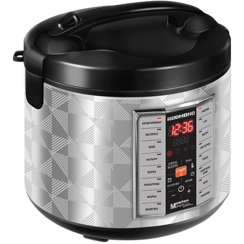 Мультиварка Redmond RMC-M26, Inox/Black, 830W, чаша 5л, дисплей, програм 16, антипригарне покриття, електронне керування, книга рецептів, черпак