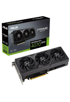Відеокарта GeForce RTX 4070 SUPER, Asus, PRIME, 12Gb GDDR6X, 192-bit, HDMI/3xDP, 2550/21000 MHz, 16-pin (PRIME-RTX4070S-O12G)