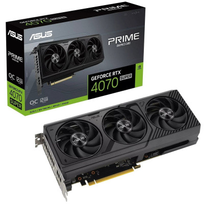 Відеокарта GeForce RTX 4070 SUPER, Asus, PRIME, 12Gb GDDR6X, 192-bit, HDMI/3xDP, 2550/21000 MHz, 16-pin (PRIME-RTX4070S-O12G)