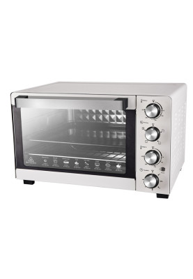 Електродуховка Holmer HEO-083CT, White, 1800W, 38л, конвекція, в комплекті 2 деко з антипригарним покриттям та решітка гриль, роздільне ругулювання температури, таймер, 70°С-250°С, фіксація відкритого положення дверцят
