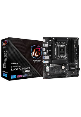 Материнська плата LGA1700, ASRock B760M PG Lightning WIFI, B760, 4xDDR5, Int.Video(CPU), 4xSATA3, 3xM.2, 1xPCI-E 5.0 x16, 1xPCI-E 3.0 x16, 1xM.2 (Key E), ALC897, RTL8125BG, WiFi 6E, Bluetooth 5.3, 6xUSB3.2/6xUSB2.0, HDMI/DP, CrossFire, MicroATX