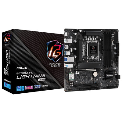 Материнська плата LGA1700, ASRock B760M PG Lightning WIFI, B760, 4xDDR5, Int.Video(CPU), 4xSATA3, 3xM.2, 1xPCI-E 5.0 x16, 1xPCI-E 3.0 x16, 1xM.2 (Key E), ALC897, RTL8125BG, WiFi 6E, Bluetooth 5.3, 6xUSB3.2/6xUSB2.0, HDMI/DP, CrossFire, MicroATX