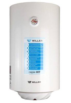 Водонагрівач Willer EV50R-HIT, White, 1500W, 50л, вертикальний, мокрий ТЕН, механічне управління, терморегулятор, термозахист, IPX4