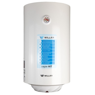 Водонагрівач Willer EV50R-HIT, White, 1500W, 50л, вертикальний, мокрий ТЕН, механічне управління, терморегулятор, термозахист, IPX4