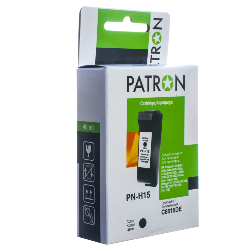 Картридж HP №15 (C6615DE), Black, DeskJet 3820/810c/840c/843c/845c/920с/940с, 40 мл, Patron (PN-H15)