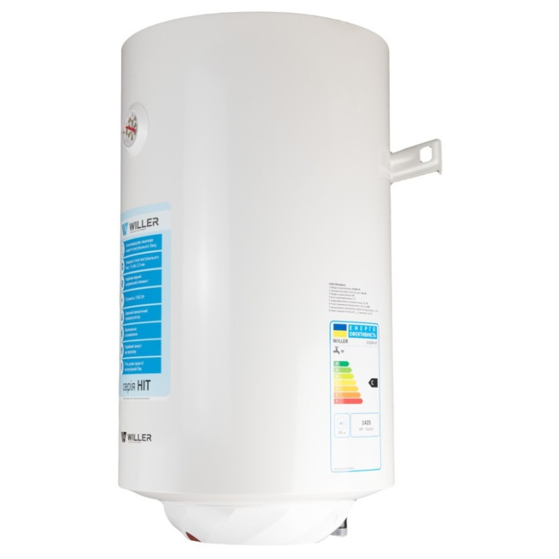 Водонагрівач Willer EV30R-HIT, White, 1500W, 30л, вертикальний, мокрий ТЕН, механічне керування, зовнішній терморегулятор, бак титанокварцова емаль, C, 57х34х35.2см