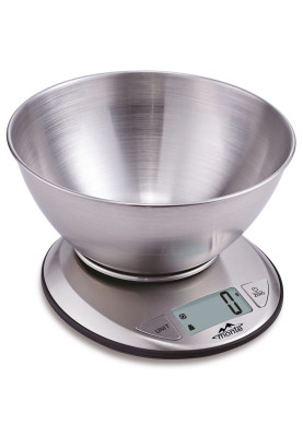 Ваги кухонні Monte MT-6020, Inox, до 5 кг, чаша для зважування 2л з нерж сталі, живлення 2 батарейки