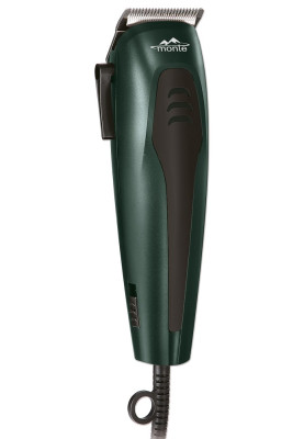 Машинка для стрижки Monte MT-5064 C, Green, 15W, живлення від мережі, 4 насадки (3, 6, 9, 12мм), леза керамічні, в комплекті щіточка для чищення, гребінець, мастило