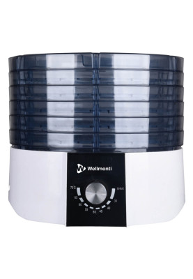 Сушарка овочів та фруктів Wellmonti WM-1011, White, 520W, механічне керування, об'єм 23л, 6 піддонів, діаметр 32см, 2 сита для сушіння трав, лоток для пастили, захист від перегріву