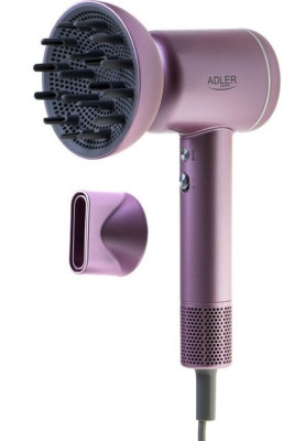 Фен Adler AD-2270P, Pink, 1600W, 3 швидкості, 3 режими, іонізація, дифузор, концентратор захист від перегріву, високопродуктивний BLDC двигун 110000 об/хв