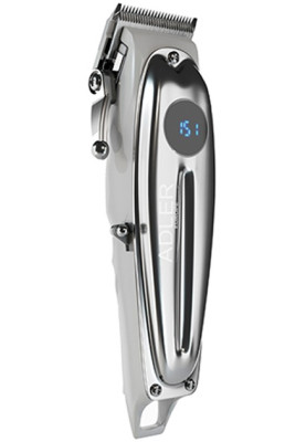 Машинка для стрижки Adler AD-2831, Silver, 100W, живлення мережа/акумулятор, насадки: 6 шт (1.5; 3; 4.5; 6; 9; 12 мм), LED-дисплей, USB C кабель живлення 2 м