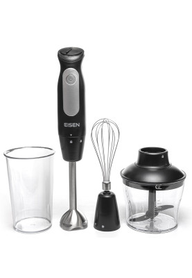 Блендер Eisen EHB-630, Black, 600W, занурювальний, 3 швидкості з плавним регулюванням, подрібнювач 650мл, склянка 800мл, вінчик