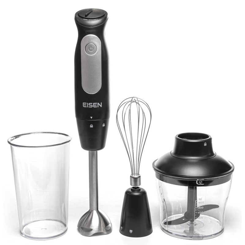 Блендер Eisen EHB-630, Black, 600W, занурювальний, 3 швидкості з плавним регулюванням, подрібнювач 650мл, склянка 800мл, вінчик