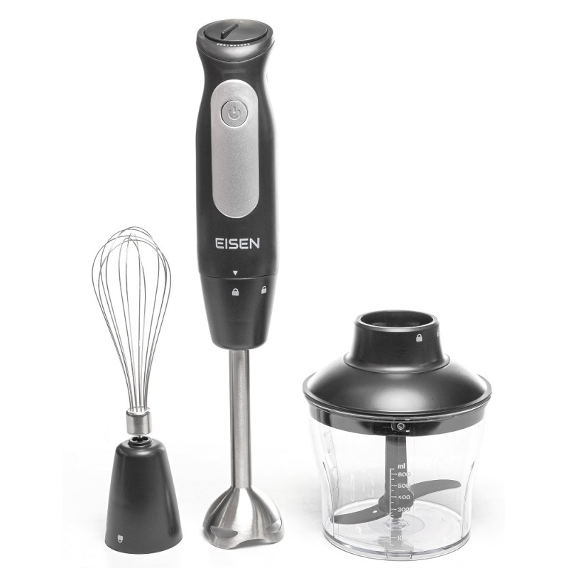 Блендер Eisen EHB-632, Black, 600W, занурювальний, 3 швидкості з плавним регулюванням, подрібнювач 650мл, вінчик