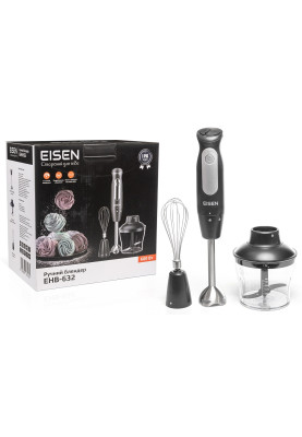 Блендер Eisen EHB-632, Black, 600W, занурювальний, 3 швидкості з плавним регулюванням, подрібнювач 650мл, вінчик