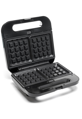 Мультимейкер Holmer HCG-03SM, Black, 800W, 3 панелі: гриль; віденські вафлі, бутерброди, розмір панелей 22,5х12,5см, захист від перегріву, індикатор нагріву