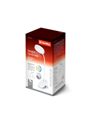 Лампа настільна ColorWay Flexible & Clip, White, 100 Лм, 24 LED, сенсорне керування, 2800K-3200K / 4000K-4500K / 6000K-6500K, microUSB, з вбудованим акумулятором 1800 mAh (CW-DL10FCB-W)