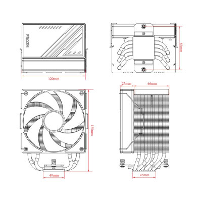 Кулер для процесора ID-Cooling FROZN A610 ARGB, 120 мм, 6 теплових трубок, алюміній/мідь, Intel: 1700, 1200, 1150, 1151, 1155, 1156, AMD: AM4/AM5, 500±200 ~ 2000±10% об/хв, 29.85dB(A) Max, 154х94х120 мм, 4-pin PWM, до 250 Вт