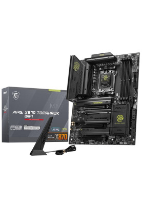 Материнська плата AM5 MSI MAG X870 TOMAHAWK WIFI, X870, 4xDDR5, Int.Video (CPU), 4xSATA3, 4xM.2, 1xPCI-E 5.0 x16, 1xPCI-E 4.0 x16, 1xPCI-E 3.0 x16, ALC4080, WiFi 7, Bluetooth 5.4, Realtek 8126 5G, HDMI/2xType-C, ATX