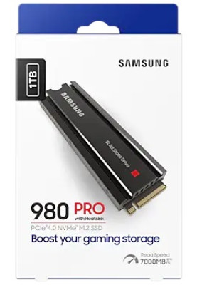 Твердотільний накопичувач M.2 1Tb, Samsung 980 Pro, PCI-E 4.0 x4, MLC 3-bit V-NAND, 7000/5000 MB/s, з радіатором (MZ-V8P1T0C)