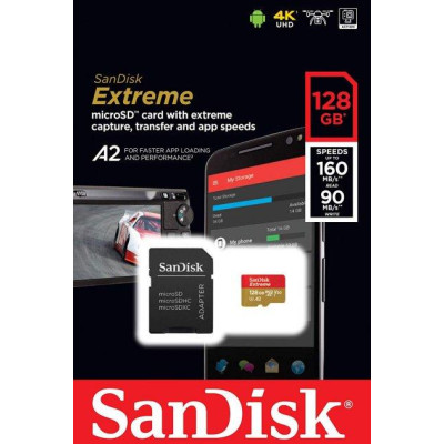 Micro SDXC 128GB/10 class UHS-I U3 A2 R160/W90MB/s Extreme V30 SanDisk