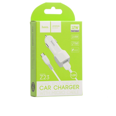 АЗП Micro USB 5V/2.4A 2USB Z23 white Hoco