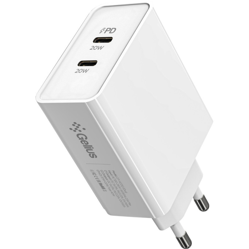 МЗП блочок 40W 2USB-C Fast Charger GP-HC052 Gelius white (90588)