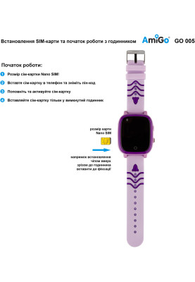 Smart Watch AmiGo GO005 4G WIFI Thermometer Purple