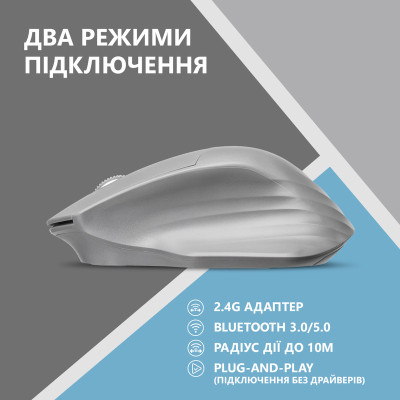 Bluetooth миша 2E MF280 Silent WL/BT gray UA (2E-MF280WGR) Bluetooth миша 2E MF280 Silent WL/BT gray UA (2E-MF280WGR)
