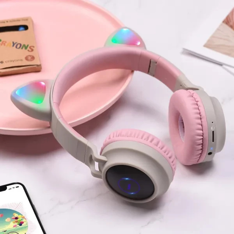 Bluetooth Stereo Hoco W27 Cat Ear gray/pink