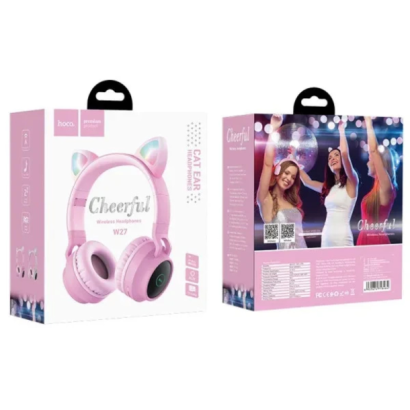 Bluetooth Stereo Hoco W27 Cat Ear gray/pink
