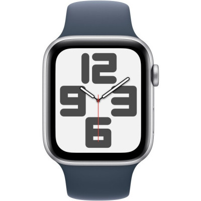 Apple Watch SE 2 GPS 44mm Silver Aluminium with Storm Blue Sport Band M/L MREE3 UA