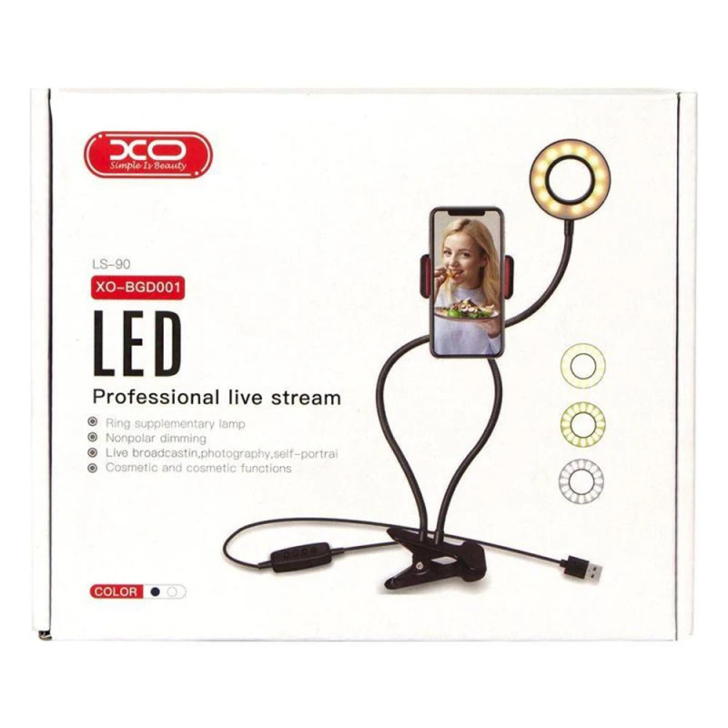 Холдер Selfie + LED XO BGD001/LS-90 Live Stream Ring Light