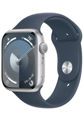 Apple Watch Series 9 GPS 45mm Silver Aluminium with Storm Blue Sport Band S/M MR9D3