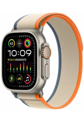 Apple Watch Ultra 2 GPS + Cellular 49mm Titanium Case with Orange/Beige Trail Loop -S/M MRF13, MRFL3