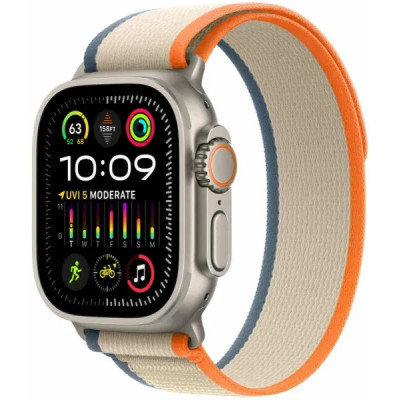 Apple Watch Ultra 2 GPS + Cellular 49mm Titanium Case with Orange/Beige Trail Loop -S/M MRF13, MRFL3
