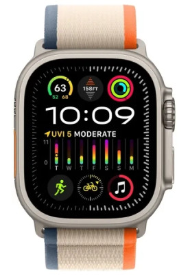 Apple Watch Ultra 2 GPS + Cellular 49mm Titanium Case with Orange/Beige Trail Loop -S/M MRF13, MRFL3